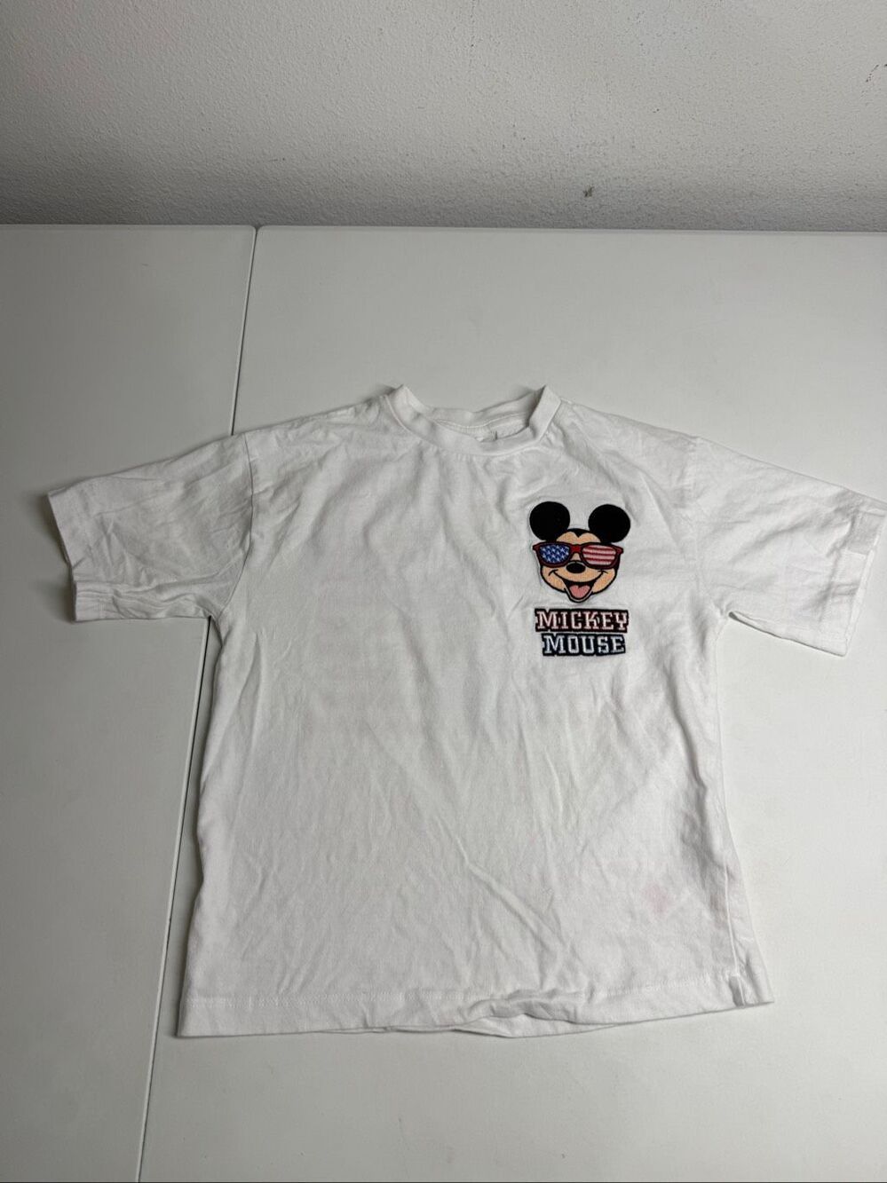 Disney Mickey Mouse USA Flag Graphic White T Shirt Size 5 6 YRS